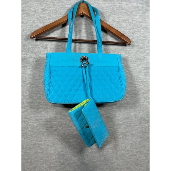 Vera Bradley Quilted Blue Tote Bag & Wallet Set Purse - Picture 1 of 16